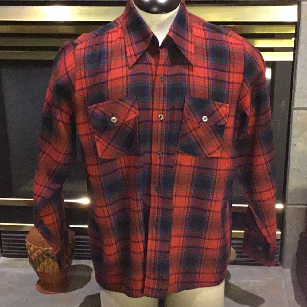 WOOLÓFTHEWEST Red Plaid Shirt by Brewster Size L - Picture 2 of 11